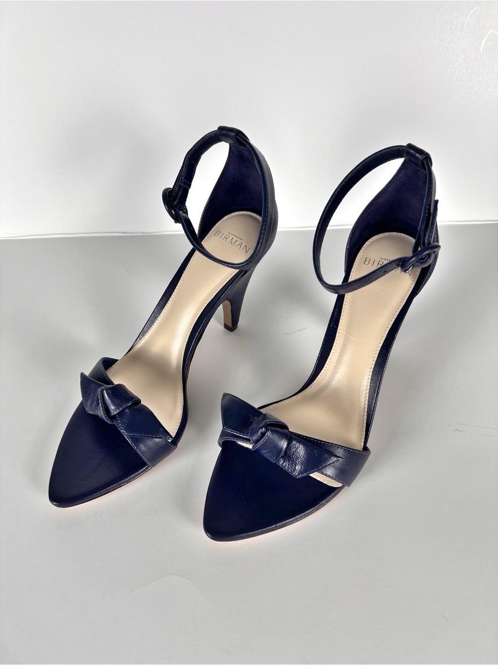 Alexandre Birman Clarita Frenchie Leather Sandal Heel in Twilight Blue Size 38.5